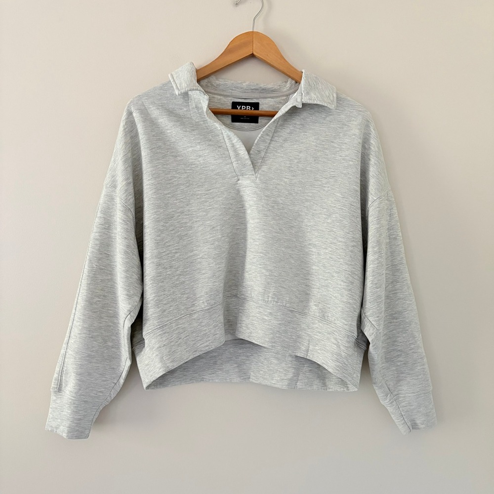 YPB Sweatshirt Polo Neck M Grey Cropped Long Sleeve Athleisure Performance